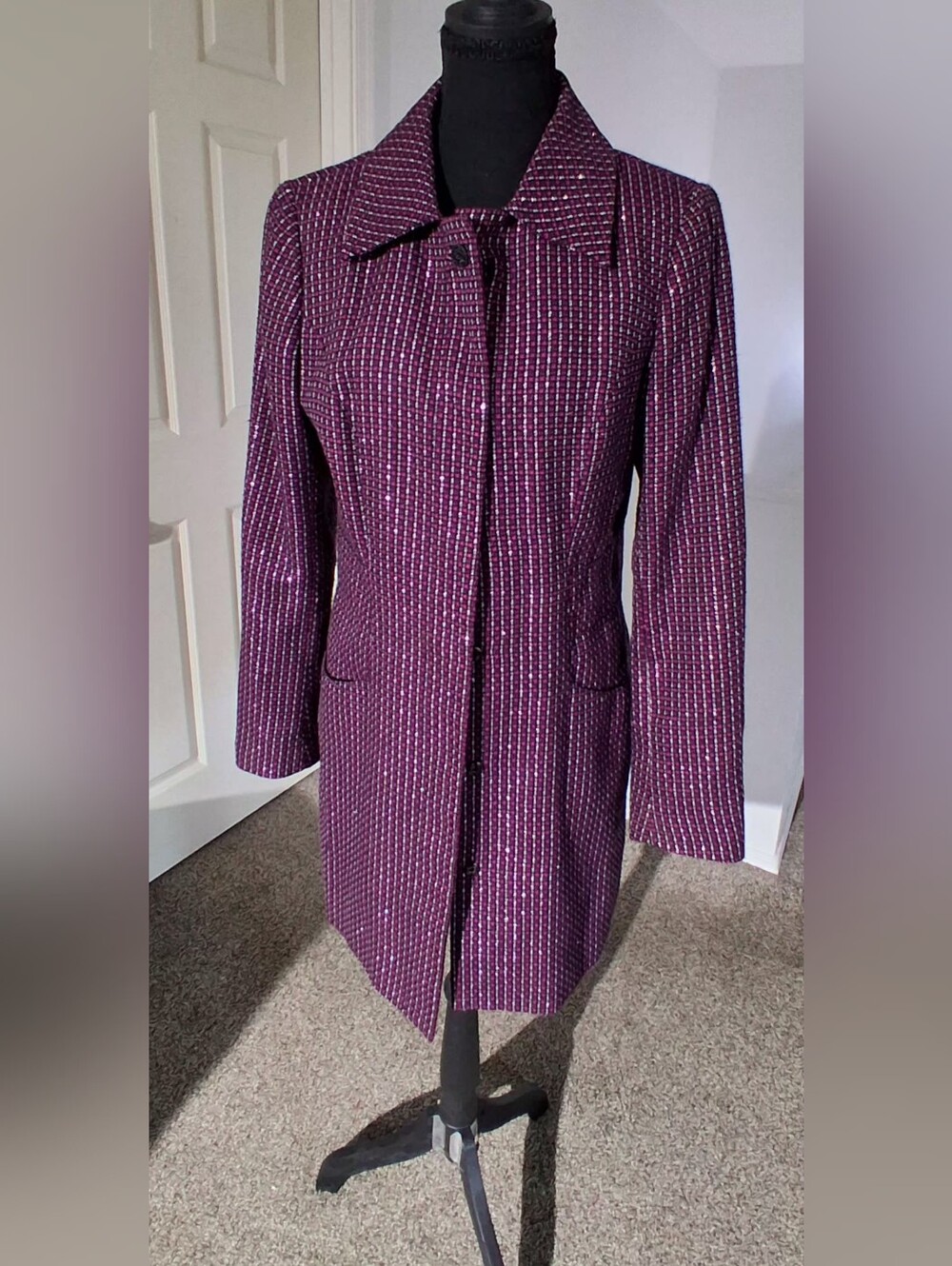 Nicole by Nicole Miller Purple Tweed Longline Coat